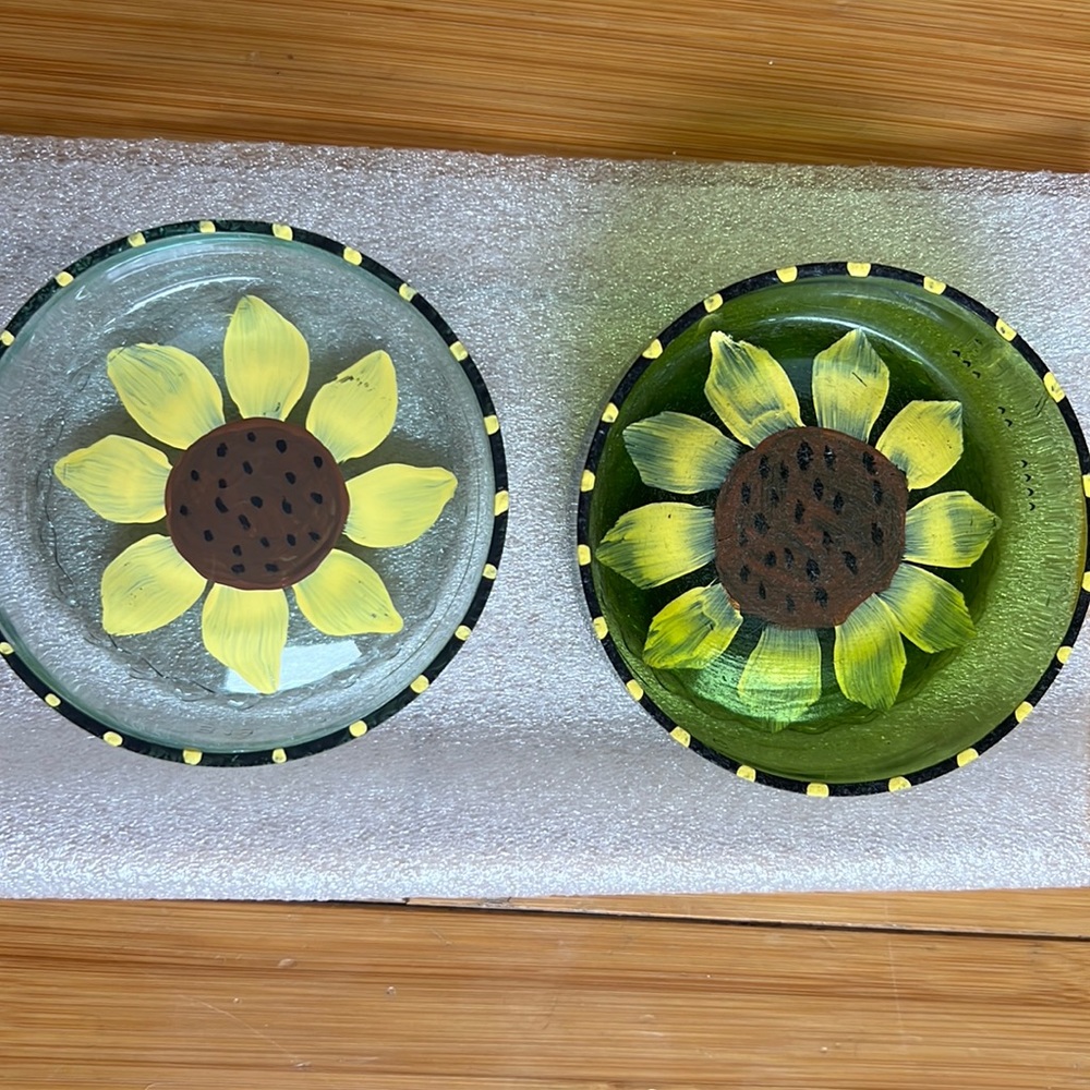 DIY Sunflower Glass Jewelry Dish Set of Two